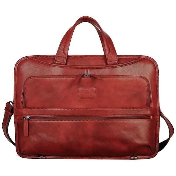 Pelle D'oro Cognac Leather Triple Compartment 15.6" Laptop / Tablet Briefcase