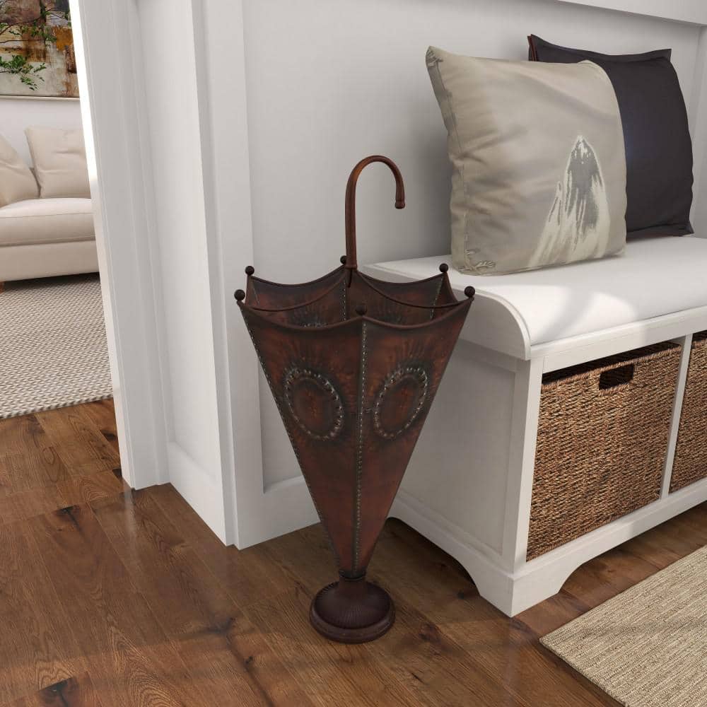 Antique Bronze Iron Umbrella Stand with Sculpted Base