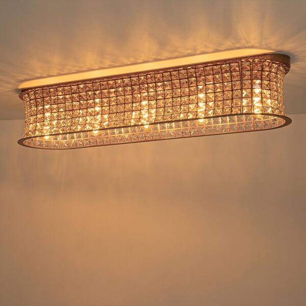 ZYZWMB 35 in. Rectangle Antique Brass 5-Light Flush Mount Ceiling