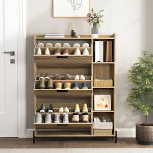 35.43 in. W Wood Freestanding Shoe Organizer Shoe Storage Cabinet with 3-Flip Drawers and Open Shelves for Entrance