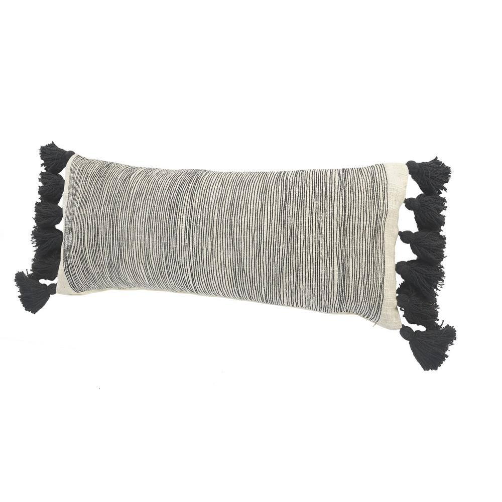 Distressed Gray and Black Rectangular Fringe Pillow