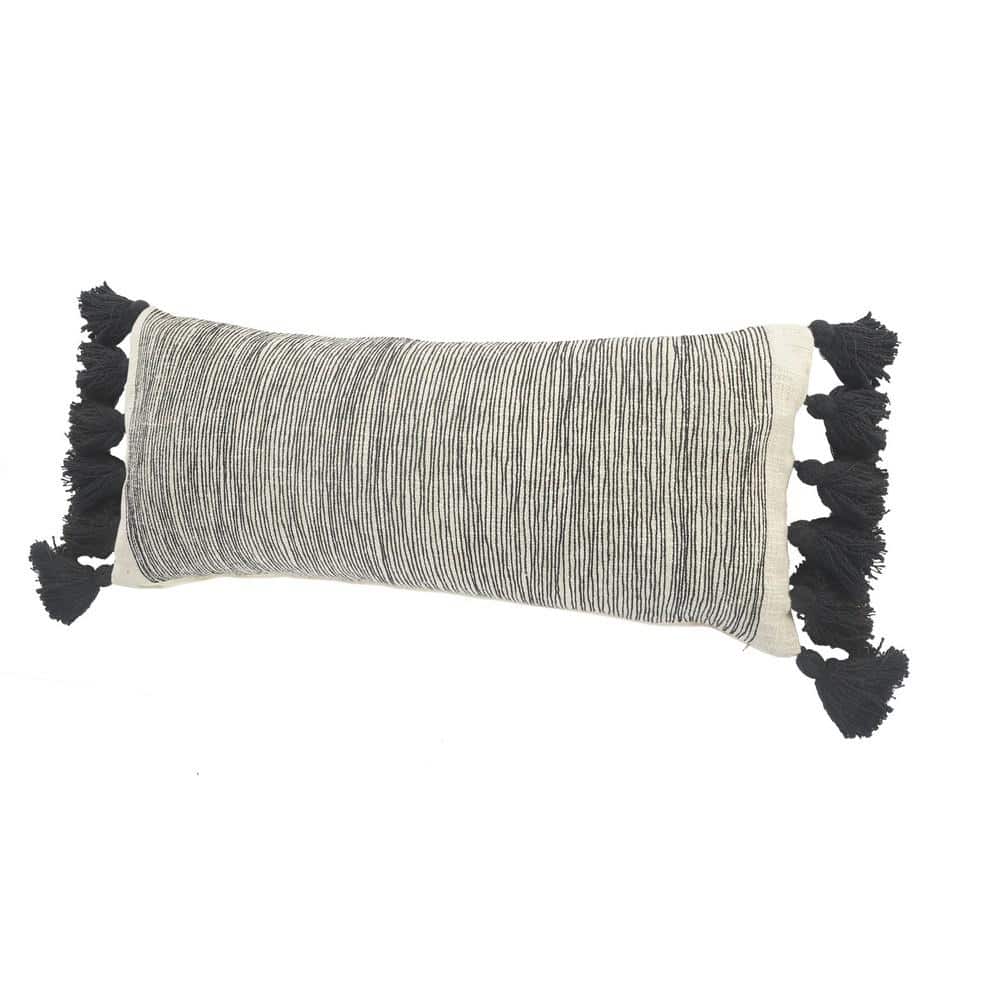 Distressed Gray and Black Rectangular Fringe Pillow