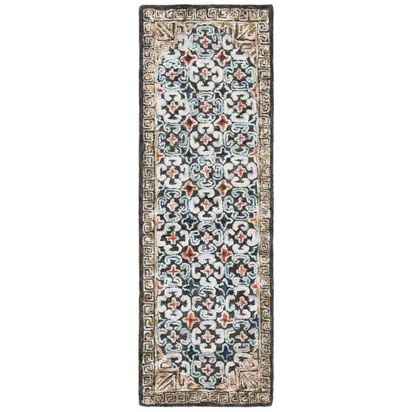 Aspen 2 ft. x 7 ft. Blue/Taupe Floral Diamond Runner Rug