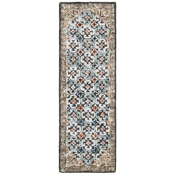 SAFAVIEH Aspen Blue/Taupe 2 ft. x 9 ft. Floral Diamond Runner Rug