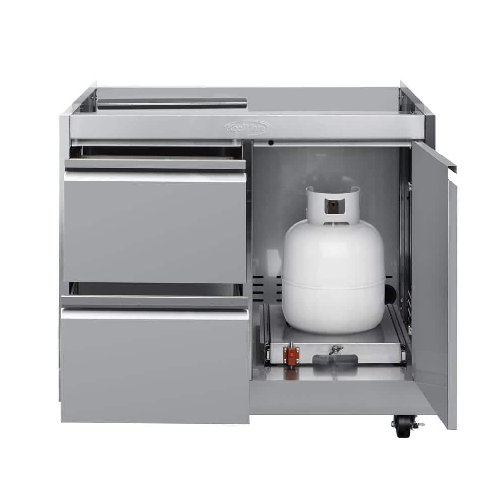 32 in. Stainless Steel Outdoor BBQ Cabinet with Drawers and Gas Tank Storage