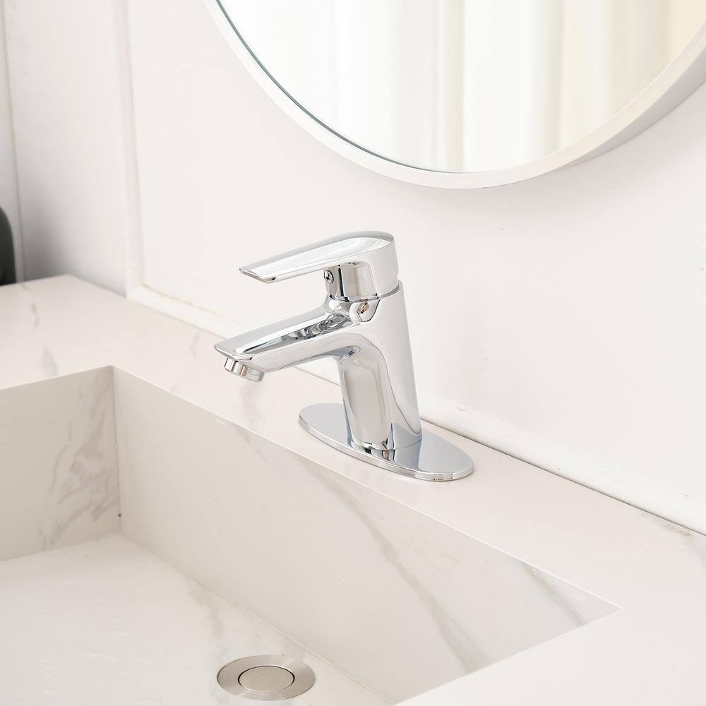 Polished Chrome Single Hole 1-Handle Bathroom Faucet with Deck Plate