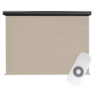 Coronado Tan Motorized Outdoor Patio Roller Shade with Valance 120 in. W x 96 in. L
