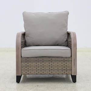 Brown Wicker Outdoor Lounge Chair Patio Dining Chair with Gray Cushions (1-Pack)