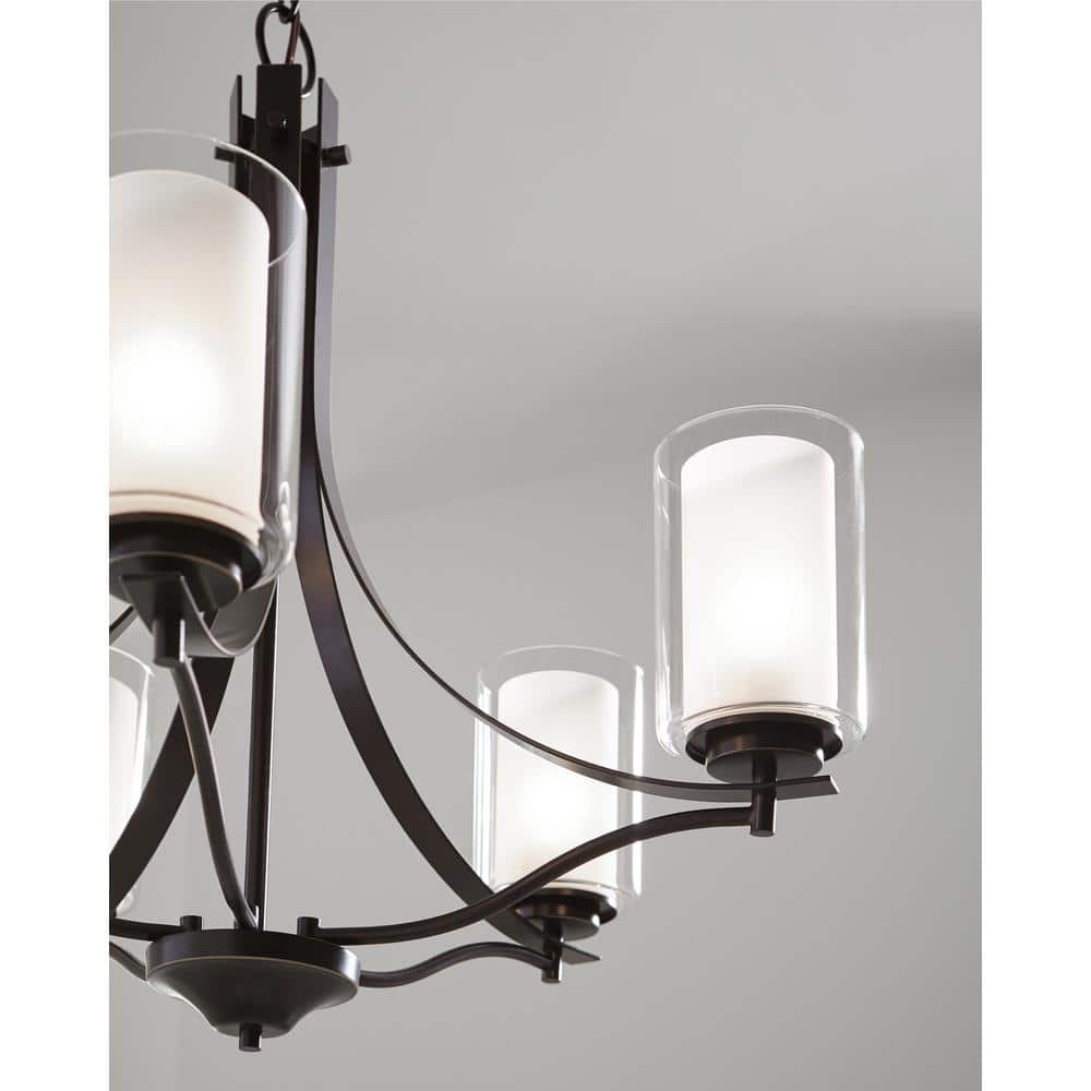Elmwood Park Bronze 5-Light Chandelier with Satin Etched Glass
