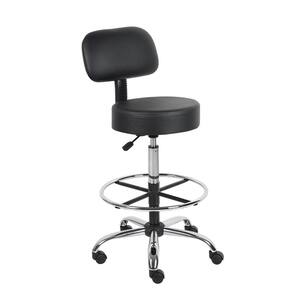25 in. Width Big and Tall Black/Chrome Faux Leather Office Stool with Swivel Seat
