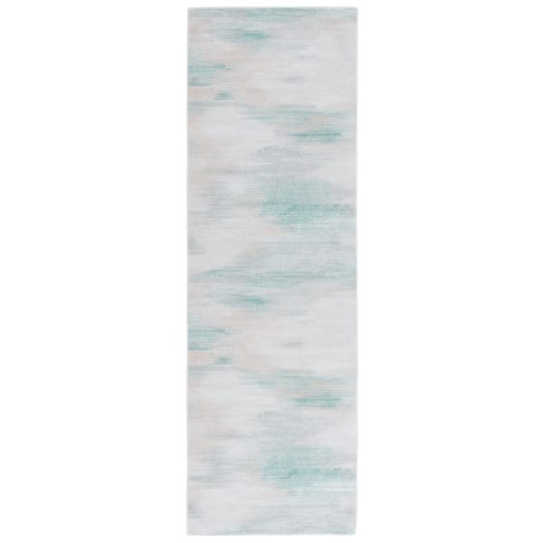 SAFAVIEH Malibu Ivory/Green 3 ft. x 8 ft. Machine Washable Abstract Distressed Runner Rug