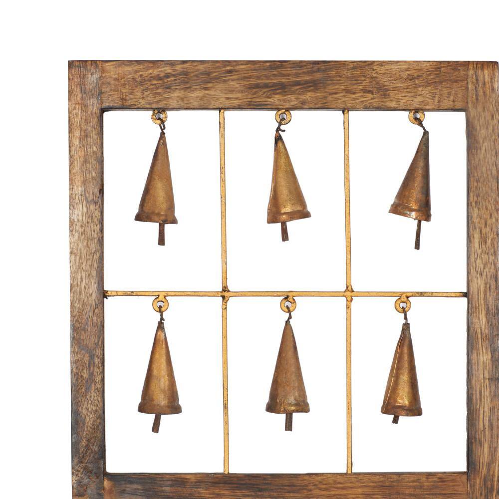 Brown Wood and Metal Bell Wall Decor Set of Three