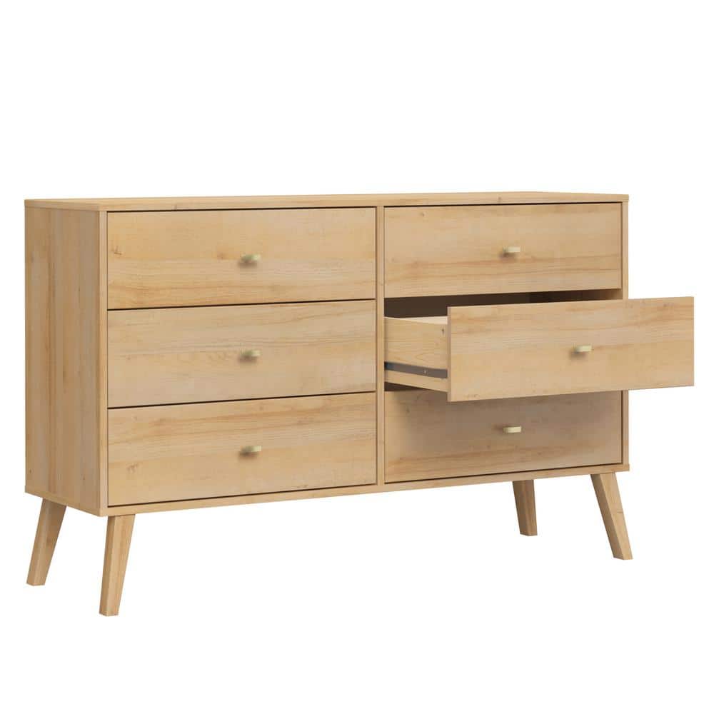 Prepac Milo 6 Drawer Bedroom Dresser Natural Oak