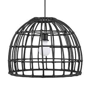 Harper Hills 16 in. 1-Light Black Outdoor Hanging Light Pendant Light with Black Resin Wicker Shade