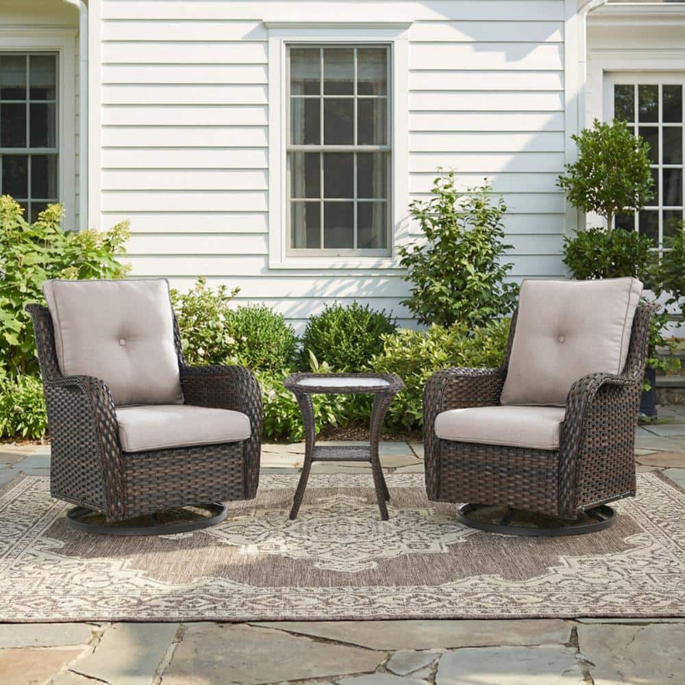 Canejoy Brown 3-Piece Wicker Outdoor Swivel Chair Set Patio Rocking Chair with 3. 9in Olefin Beige Cushions For Porch price history on PriceWatchPro