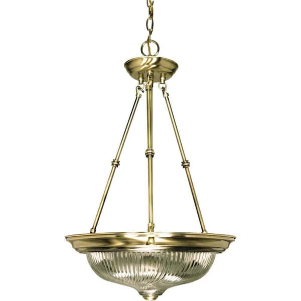 Glomar 3-Light Antique Brass Pendant with Clear Swirl Glass