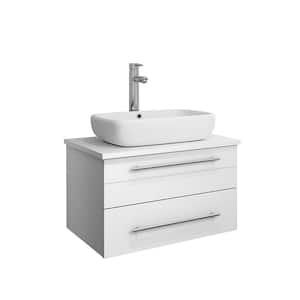 Lucera 24 in. W Wall Hung Bath Vanity in White with Quartz Stone Vanity Top in White with White Basin