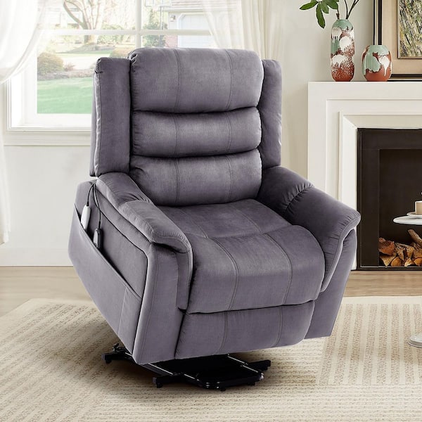 37 in. W Gray Microfiber Power Lift Recliner Chair with 8-Point Massage, Heating, Storage Pockets and Removable Pillow