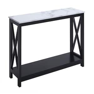 Oxford 39.5 in. Black Rectangle White Faux Marble Top Console Table