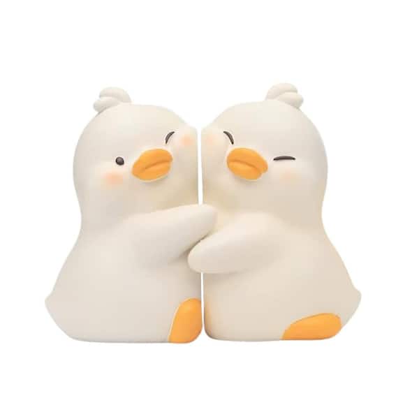 Afoxsos Cute Hug Ducks Decorative Bookends to Hold Books Creative Resin Book Holder Stopper for Home Office, White