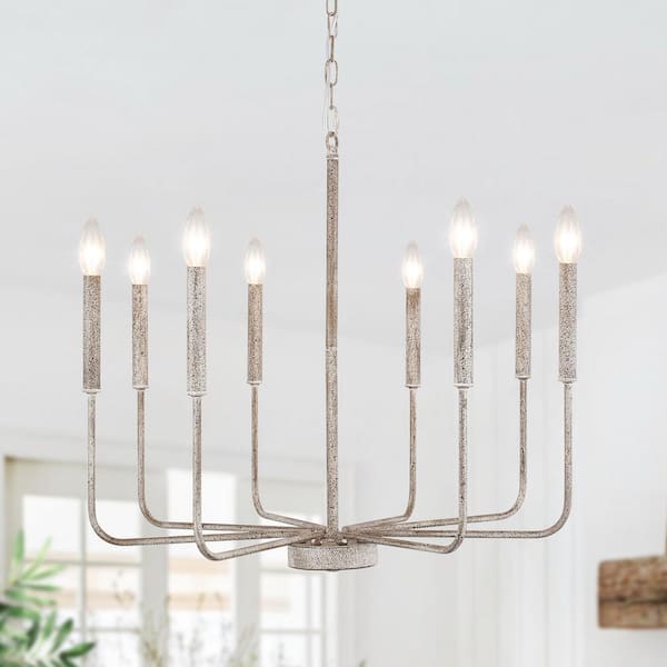 LWYTJO Classic 8-Light Distressed Vintage White with Black Rust Spot Rustic Linear Farmhouse Candle Kitchen Island Chandelier