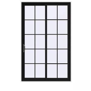 60 in. x 96 in. V-4500 Contemporary Black FiniShield Vinyl Left-Hand 10 Lite Sliding Patio Door w/White Interior