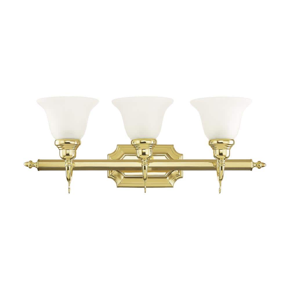 Polished Brass 3-Light Vanity with Alabaster Glass Shades