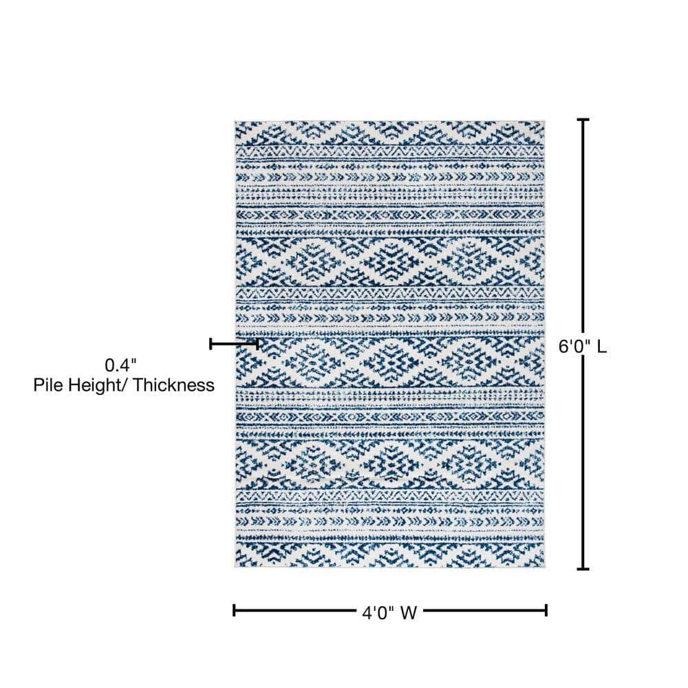 Ivory and Navy Geometric Hand-knotted 4' x 6' Area Rug