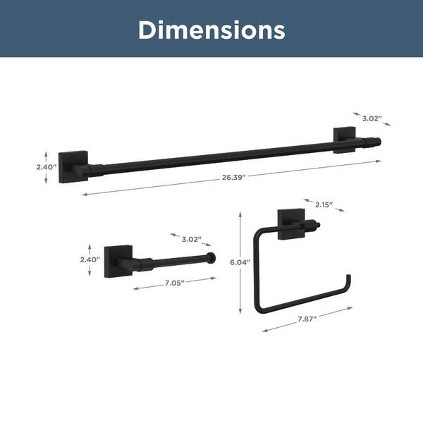 Maxted 3-Piece Bath Hardware Set with Towel Ring, Toilet Paper Holder and 24 in. Towel Bar in Matte Black