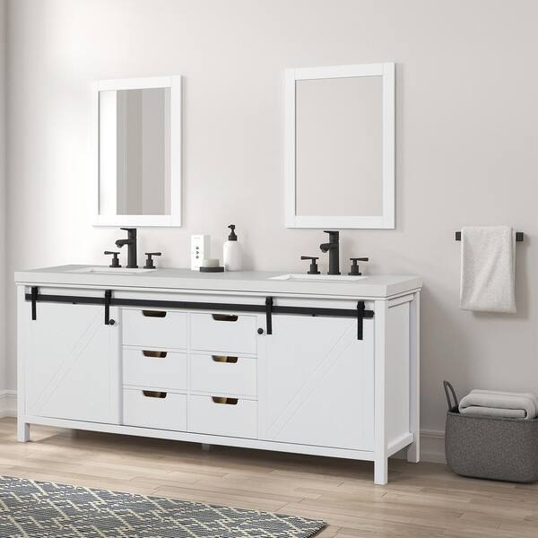 Eviva Dallas 84 in. W x 22 in. D x 34 in. H Double Bath Vanity in White with White Quartz Top with White Sinks