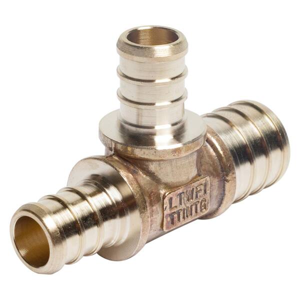 LTWFITTING 3/4 in. x 1/2 in. x 1/2 in. Brass PEX Barb Reducing Tee Fittings  (25-Pack) HFLF47075505025 - The Home Depot