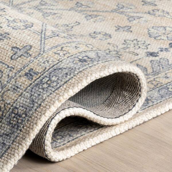 RUGS USA Flora Wool Cotton Slate Blue 5 ft. x 8 ft. Indoor/Outdoor