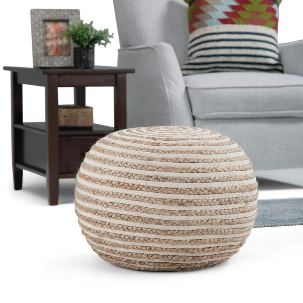 Natural Jute and Cotton Round Boho Pouf
