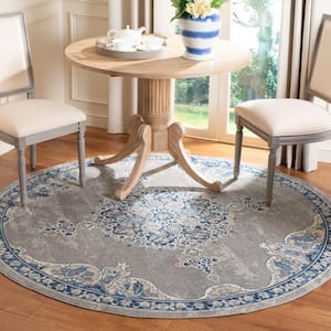 Brentwood Light Grey/Blue 5 ft. x 5 ft. Round Medallion Floral Distressed Area Rug