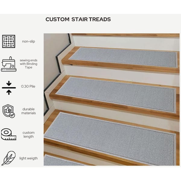 RugStylesOnline Custom Size Stair Treads Solid Gray 10.5 in