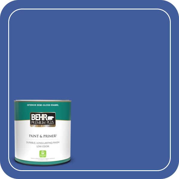 BEHR PREMIUM PLUS 1 qt. #BIC-21 Blue Dahlia Semi-Gloss Enamel Low Odor Interior Paint & Primer