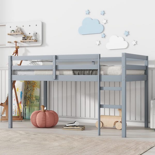 Tilda Grey Twin Size Low Loft Bed with Ladder
