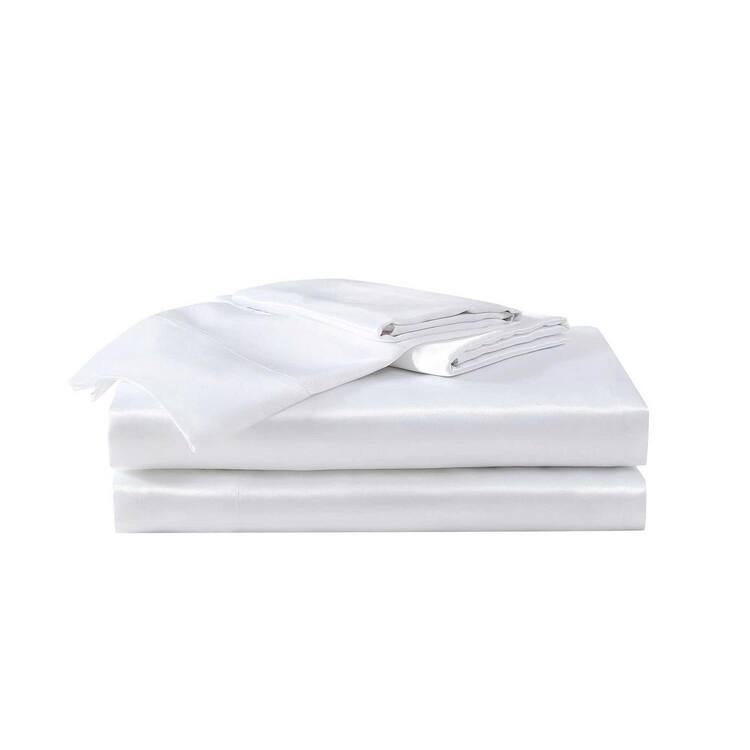 BJ Solid 4-Piece White Satin King Sheet Set