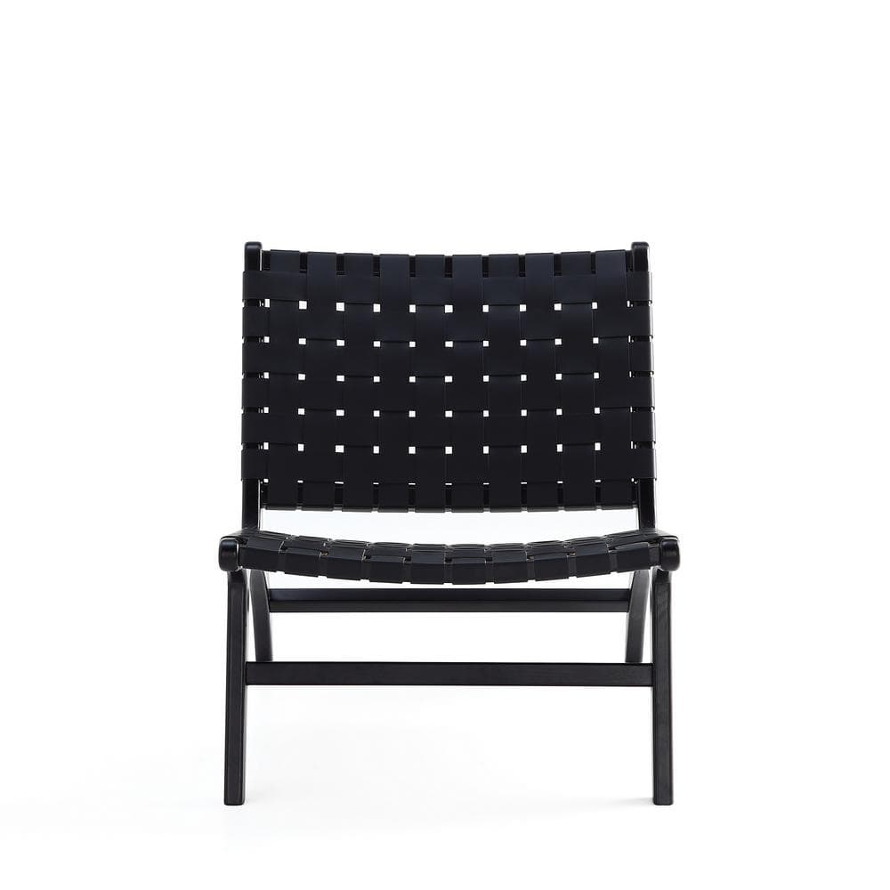 Manhattan Comfort Black Faux Leather Woven Slipper Chair