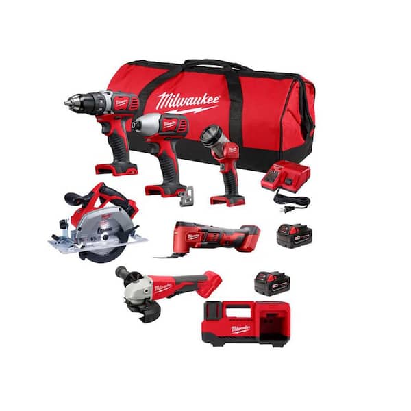M18 18-Volt Lithium-Ion Cordless Combo Kit (6-Tool) w/ 2-Batteries, Charger & Tool Bag & M18 Inflator