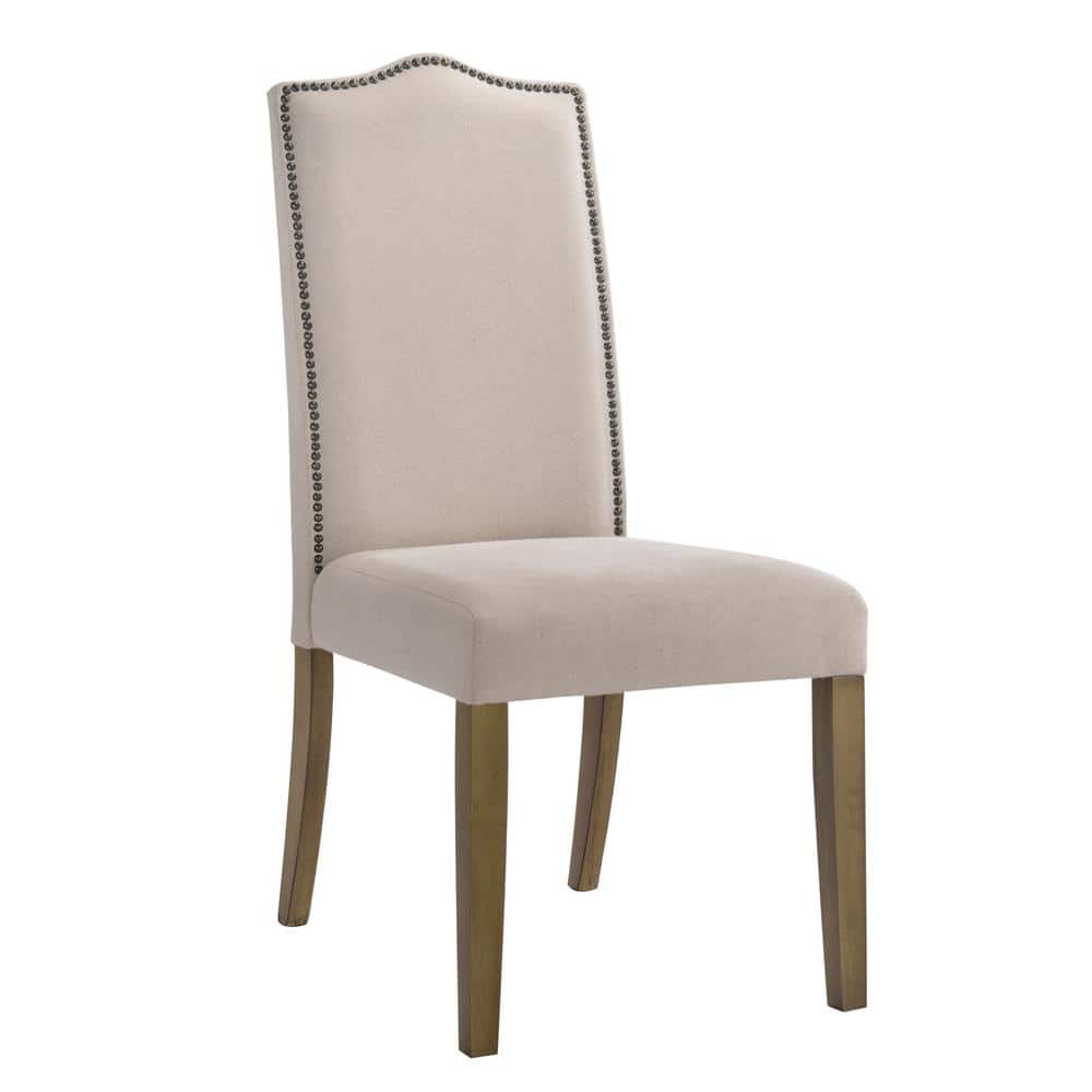 High-Back Harvest Oak Parsons Side Chair with Linen Upholstery