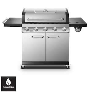 Premier 5-Burner Natural Gas Grill in Stainless Steel with Side Burner