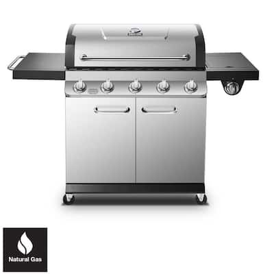 Premier 5-Burner Natural Gas Grill in Stainless Steel with Side Burner