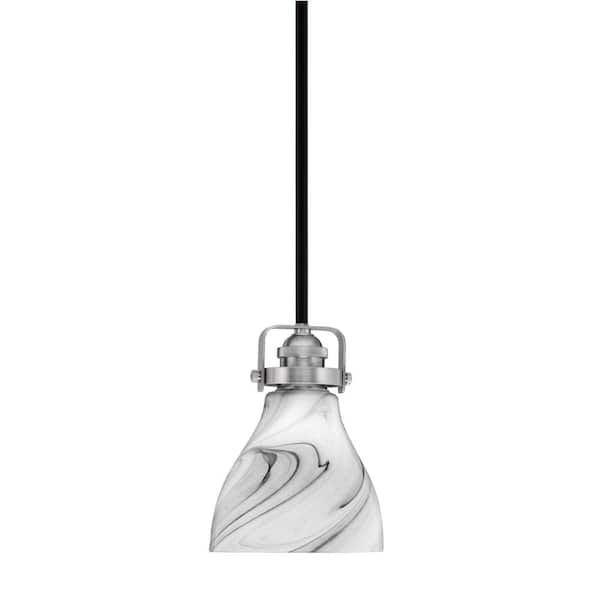 Unbranded Decatur 60-Watt 1-Light Black and Nickel Light Mini Pendant with 6.25 in. Onyx Swirl Glass Shade, No Bulb Included