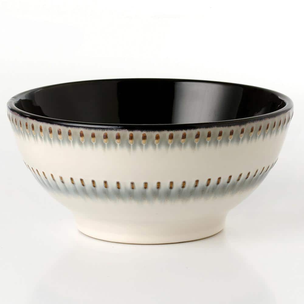 White Ceramic Bohemian 16-Piece Dinnerware Set with Trim Embellishment