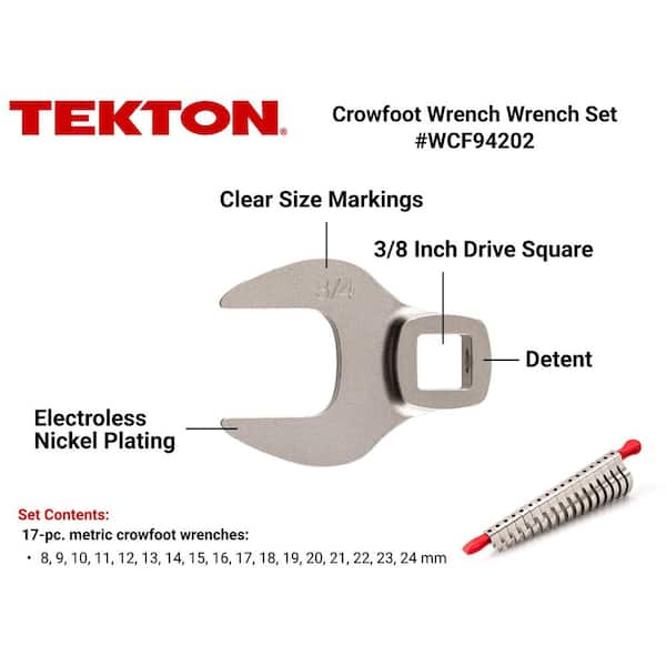 8 mm-24 mm 3/8 in. Drive Crowfoot Wrench Set with Key (17-Piece)
