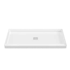 32 in. L x 60 in. W Alcove Shower Pan Base with Center Drain in White