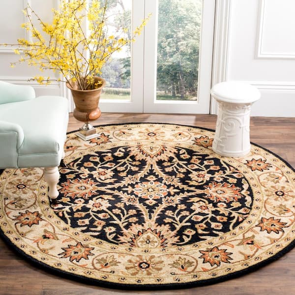 Antiquity Black 5 ft. x 7 ft. Oval Border Floral Area Rug