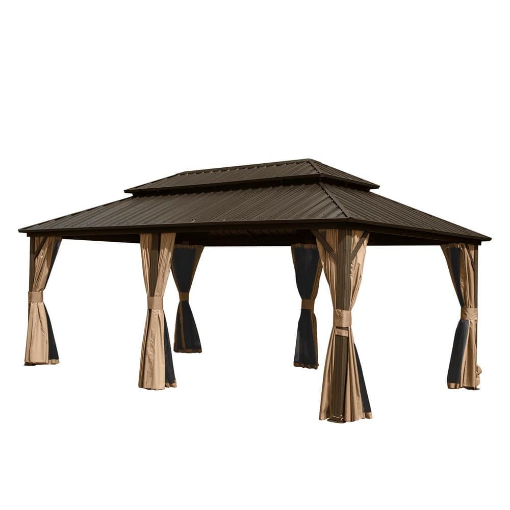 12 ft. x 20 ft. Hardtop Gazebo Permanent Metal Gazebo with Galvanized Steel Double Roof price history on PriceWatchPro
