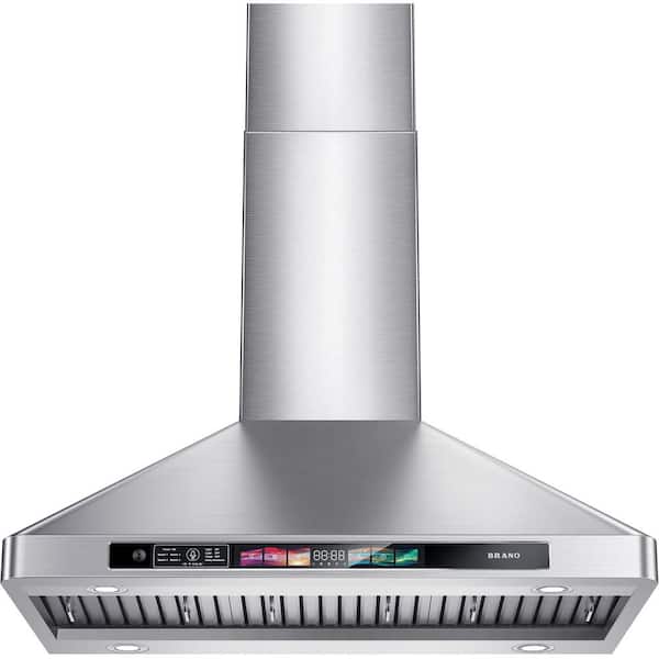 BRANO 36 in. 900 CFM Convertible Wall Mount Range Hood in Stainless Steel and Voice/Gesture/Touch Control